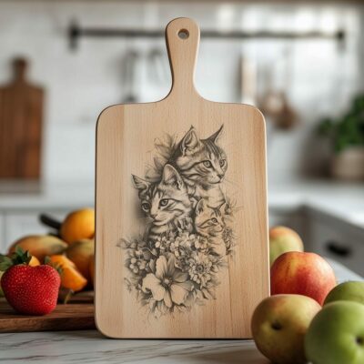 Charcuterie Board Engraving File, Cats, Family, 3D illusion