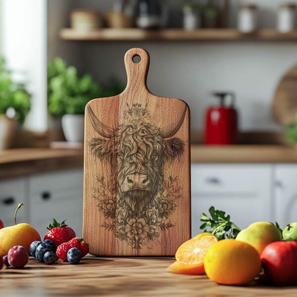 Highland Cow & Flowers Charcuterie Board - 3D