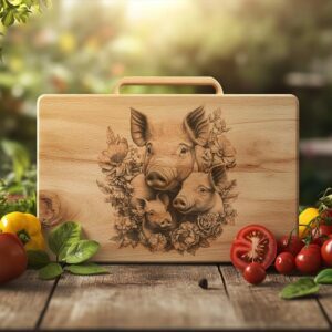 Charcuterie Board Engraving File, Pig Family, 3D illusion