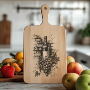 Charcuterie Board Engraving File – Wine & Grapes 3D Illusion PNG