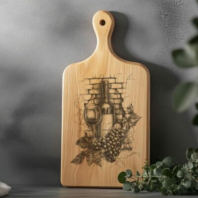 Charcuterie Board 3D Laser Engraving – Wine & Grapes PNG