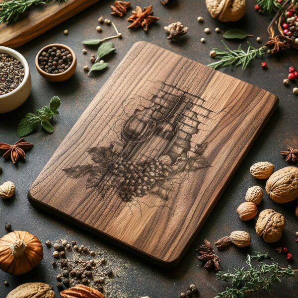 Charcuterie Board File, 3D Illusion Laser Engraving, Wine