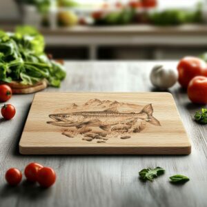 Lasergravur für Holzbrett für Aufschnitt vom Lachsfluss -
