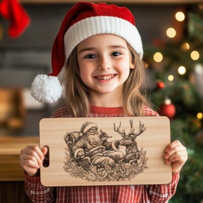 Santa & Reindeer Charcuterie Board Engraving – Téléchargement PNG