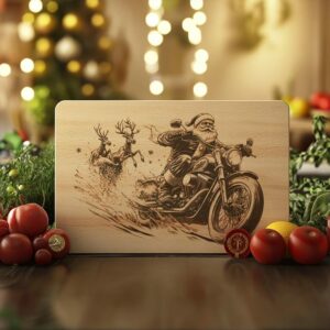 Gravure sur planche à découper Santa on Motorcycle