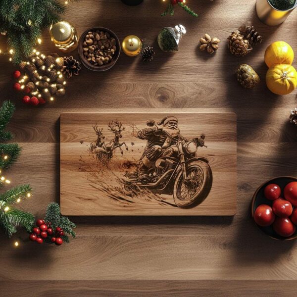 Gravure sur planche à découper Santa on Motorcycle