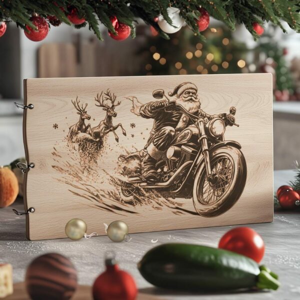 Gravure sur planche à découper Santa on Motorcycle