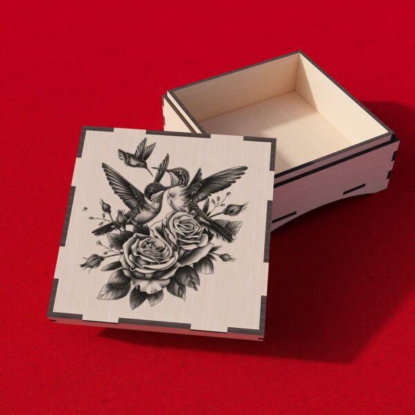 Family of Hummingbirds Box with 3D Illusion Engraving,