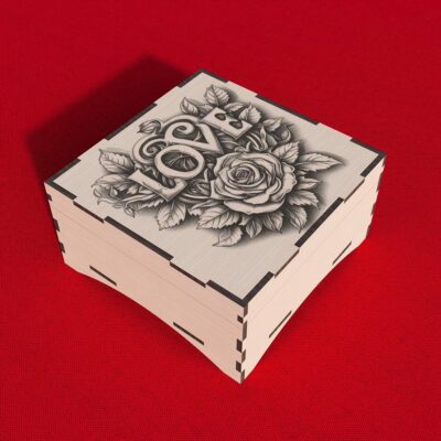 Boîte cadeau 3D Rose avec gravure Amour -