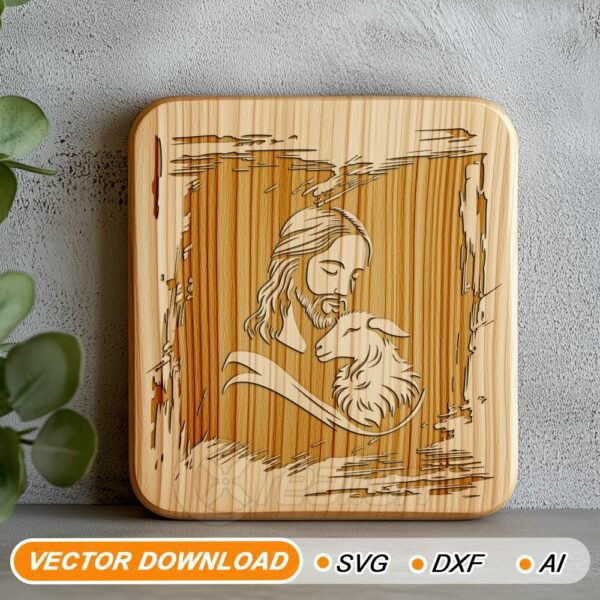 Jesus Holding Lamb SVG, for laser engraving, for