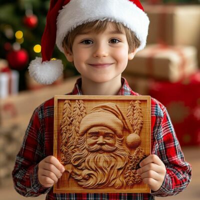 Archivo de grabado láser 3D: Cabeza de Santa Claus | PNG para Glowforge y más