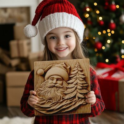 3D Laser Engraving: Santa & Pine Tree |