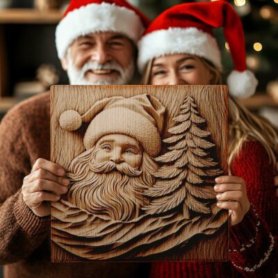 3D-Lasergravur: Weihnachtsmann & Tannenbaum | PNG für Glowforge