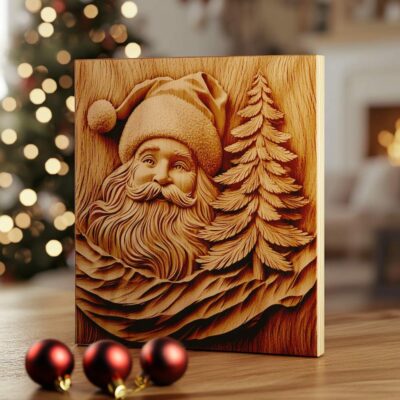 3D-Lasergravur: Weihnachtsmann & Tannenbaum | PNG für Glowforge