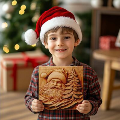 3D Laser Engraving: Santa & Pine Tree |