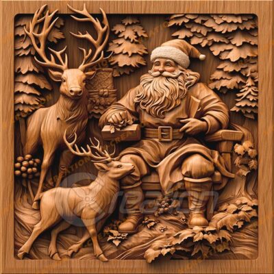 Incisione laser 3D: babbo natale e renna | PNG per Glowforge e altri