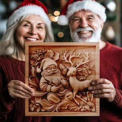 3D Laser Engraving: Santa & Reindeer | PNG for Glowforge & More