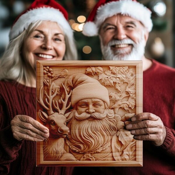 Incisione laser 3D: Babbo Natale e renne |