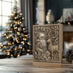 Incisione laser 3D: Babbo Natale e renna |