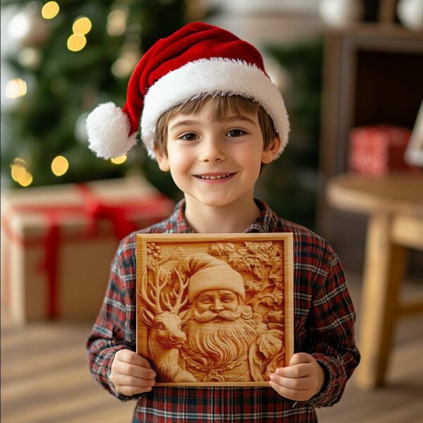 Incisione laser 3D: Babbo Natale e renne |