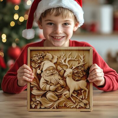 3D-Lasergravur: Santa & Rentier | PNG für Glowforge