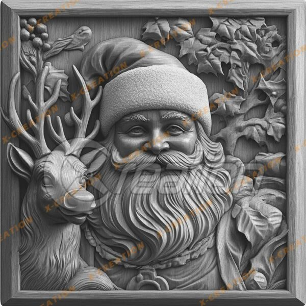 Incisione laser 3D: Babbo Natale e renne |