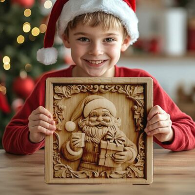 3D Laser Engraving: Smiling Santa with Gift |