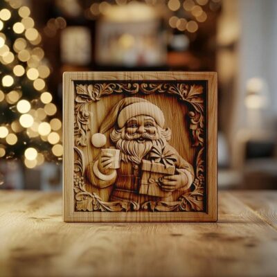 3D Laser Engraving: Smiling Santa with Gift |