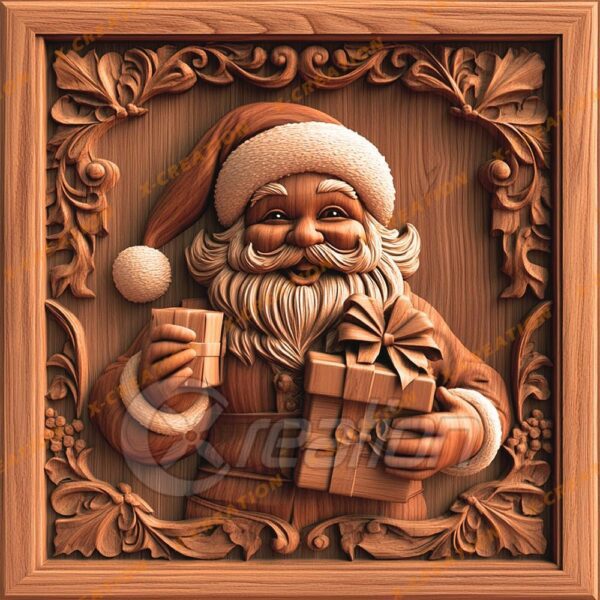 3D Laser Engraving: Smiling Santa with Gift |