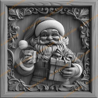 3D Laser Engraving: Smiling Santa with Gift |