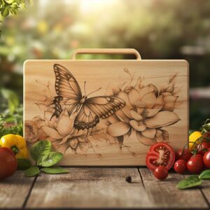 Butterfly & Lotus Charcuterie Board | HQ PNG Laser Engraving File