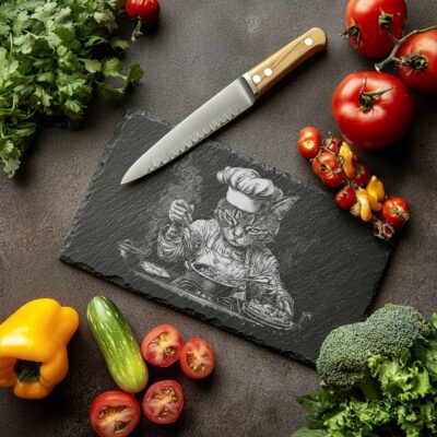 Cat Chef Slate-Käseplatte | Lasergravur PNG | Küchendekor