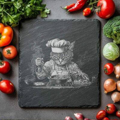 Cat Chef Slate-Käseplatte | Lasergravur PNG | Küchendekor