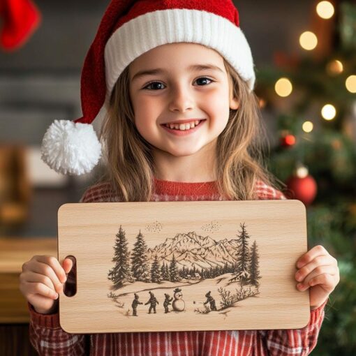 Children Building Snowman Charcuterie Board Engraving | Christmas