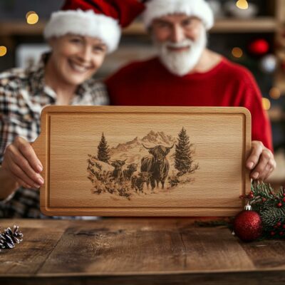 Highland Cow Family Charcuterie Board | Christmas Laser