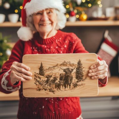 Highland Cow Family Charcuterie Board | Christmas Laser