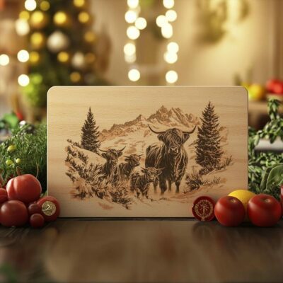 Highland Cow Family Charcuterie Board | Christmas Laser