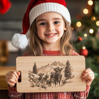 Highland Cow Family Charcuterie Board | Christmas Laser