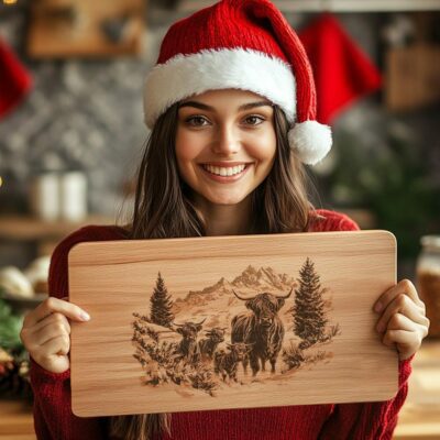 Highland Cow Family Charcuterie Board | Christmas Laser