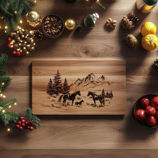 Horse Family Charcuterie Board | Christmas Laser Engraving