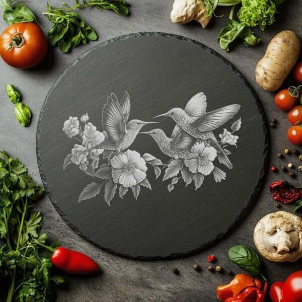 Hummingbird Family Slate Cheese Board | Laser Engraving