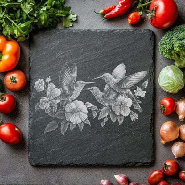 Hummingbird Family Slate Cheese Board | Laser Engraving