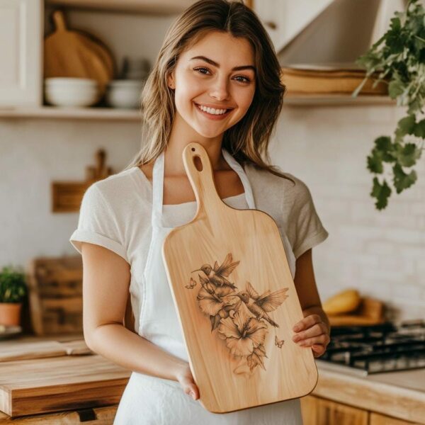 Tablero de charcutería con colibríes y flores |