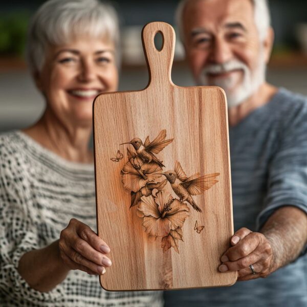 Tablero de charcutería con colibríes y flores |