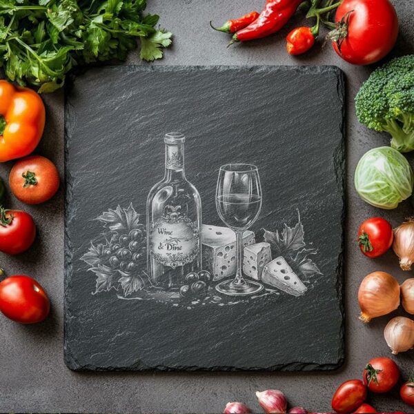 Laser Engraved Slate Cheese Board - Wine &