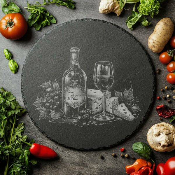 Laser Engraved Slate Cheese Board - Wine &