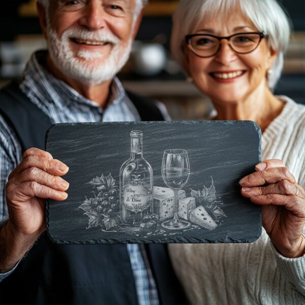 Laser Engraved Slate Cheese Board - Wine &