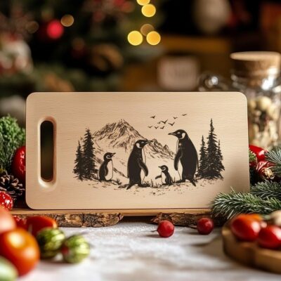 Penguin Family Charcuterie Board Engraving | Christmas Decor