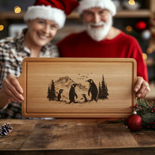 Penguin Family Charcuterie Board Engraving | Christmas Decor