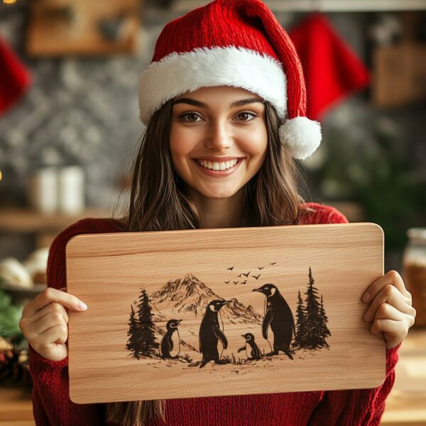 Penguin Family Charcuterie Board Engraving | Christmas Decor